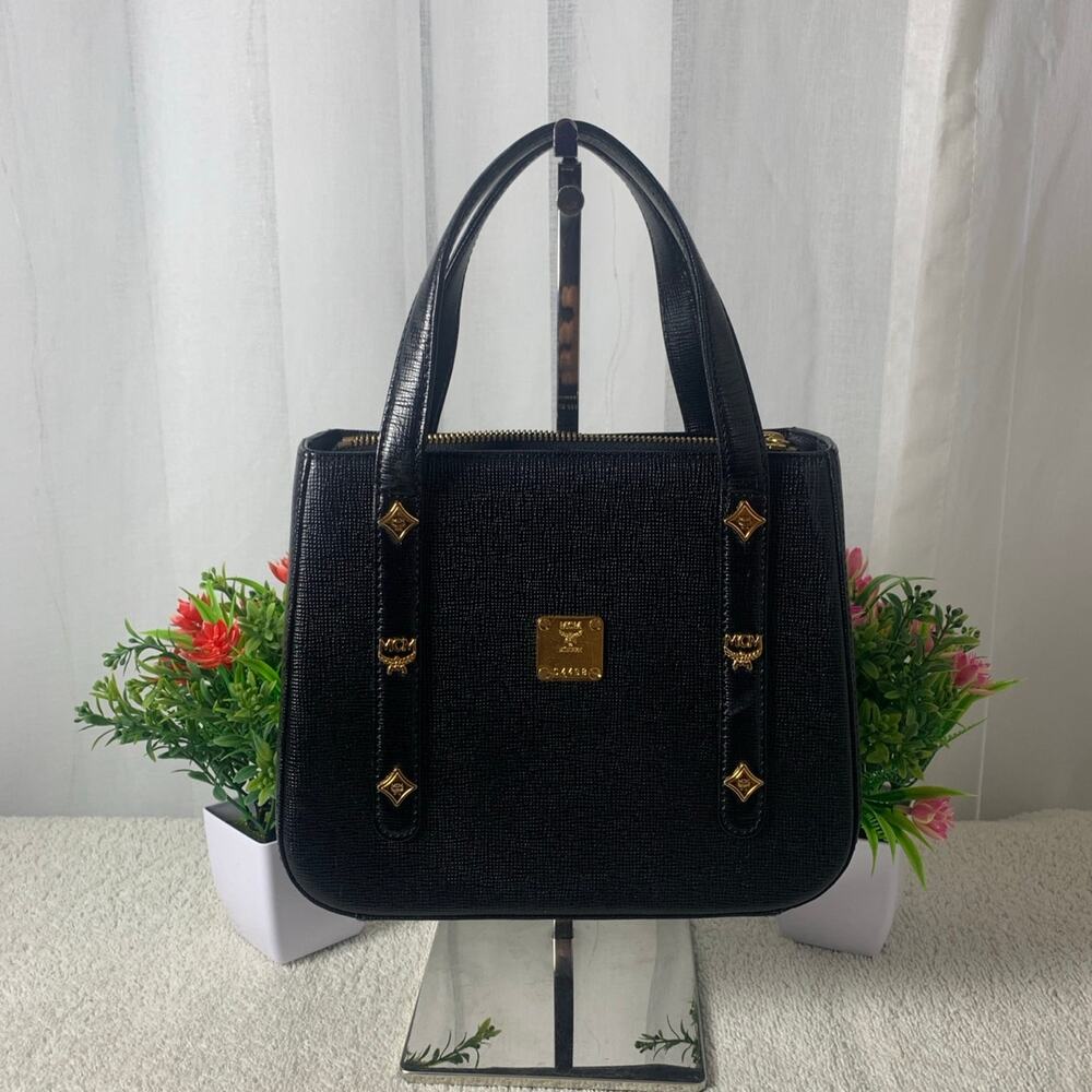 GUC MCM Black Vintage Satchel L 10.5”xH 7.5”xD 3.5”